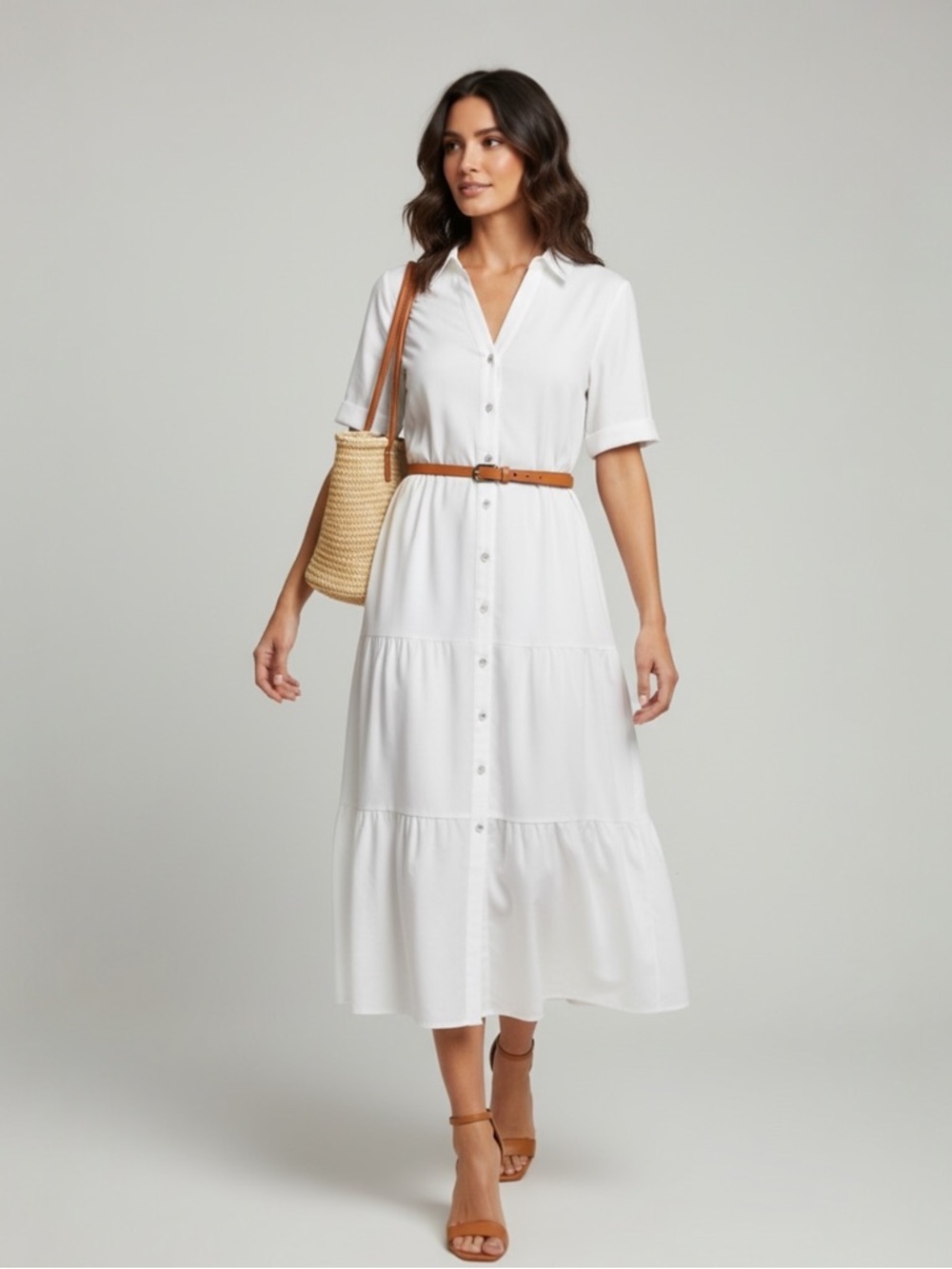 Moda Me Couture Boho Vibes White Button down Ruffle Short Sleeve Dress size L